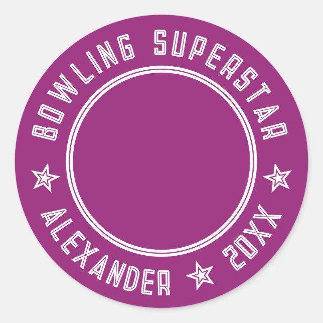 Sticker Rond Superstar bowling moderne violet rose Nom Photo (Devant)