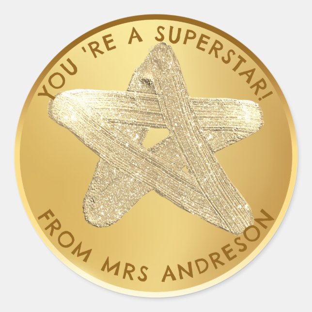 Sticker Rond Superstar d'or personnalisée Prix de l'enseignant (Devant)