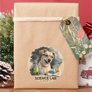 Sticker Rond Superstar du Labo Scientifique Chien Mignon avec d