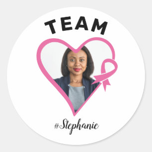 Sticker Rond Support d'équipe personnalisé Pink Ribbon Heart Ph