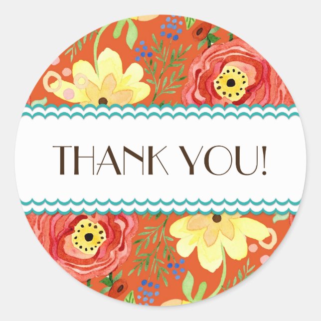 Sticker Rond Support Rose de feuille de Ranunculus moderne (Devant)