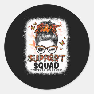 Sticker Rond Support Squad Messy Bun Butterfly Orange Ribbon Le
