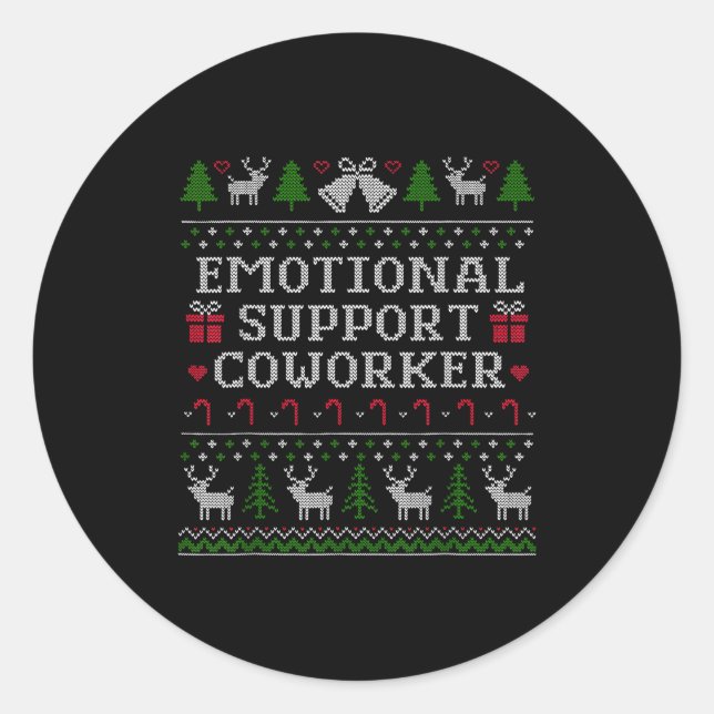 Sticker Rond Suprt Coworker Retro Ugly Christmas Saying Quote  (Devant)