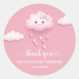 Sticker Rond Sur Cloud Neuf Baby shower de fille rose moderne