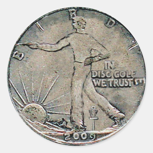 Sticker Rond Sur Disc golf, nous faisons confiance (Devant)