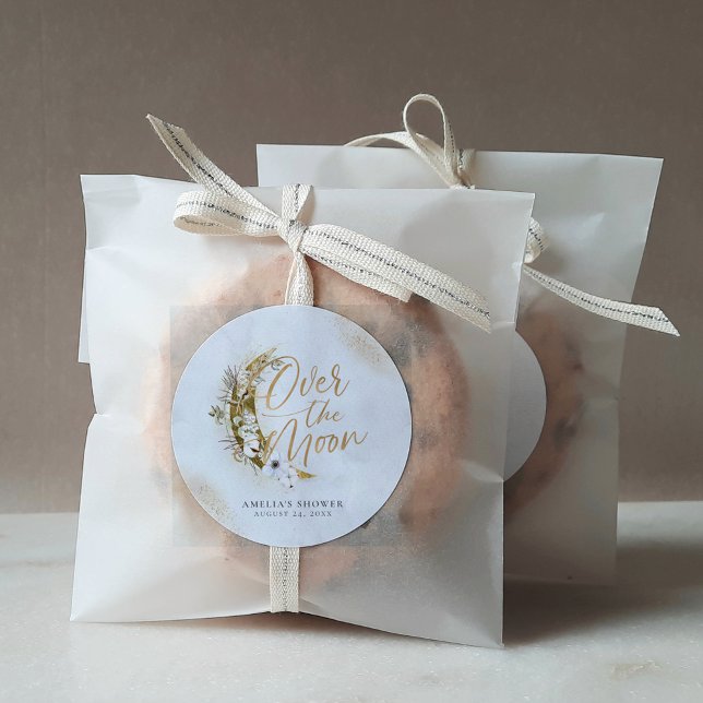 Sticker Rond Sur la Lune Boho Gold Dust & Clouds Classic Roun (Créateur téléchargé)