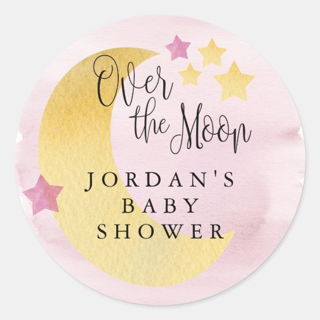 Sticker Rond Sur la Lune, rose Personnalisé (Devant)