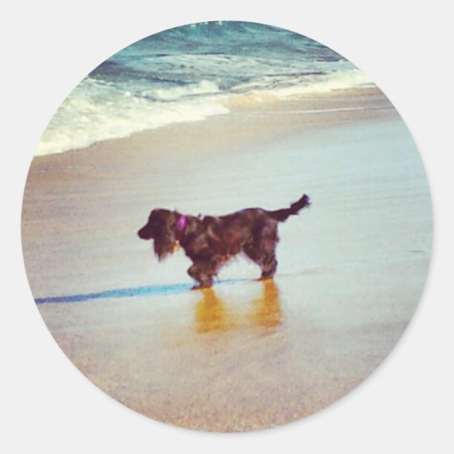 Sticker Rond Sur la plage (Devant)
