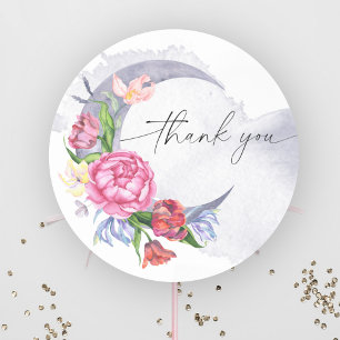 Sticker Rond Sur le baby shower des fleurs de lune merci