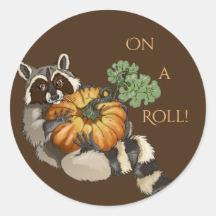 Sticker Rond Sur un roll Racoon