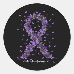 Sticker Rond Surdose de sensibilisation papillon pourpre Ribbon