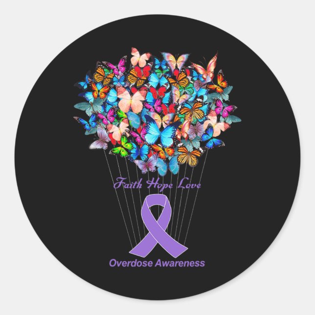 Sticker Rond Surdose de tournesol violet de papillon (Devant)