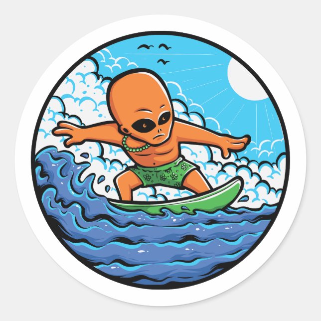 STICKER ROND SURF ALIEN ORANGE (Devant)