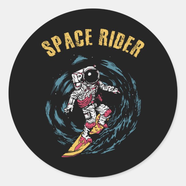 Sticker Rond Surf Astronaut Spatial Surfer (Devant)