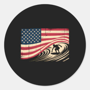 Sticker Rond Surf Cool Pour Hommes Femmes 4 Juillet Drapeau Amé