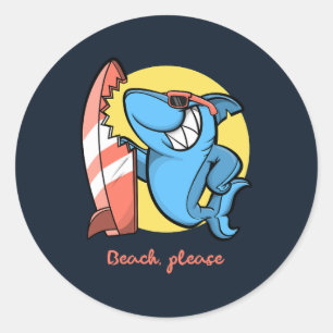 Sticker Rond Surf Shark Beach S'il vous plaît