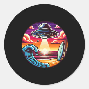 Sticker Rond Surf Surfant Surfeur Vague Océan Coucher de soleil