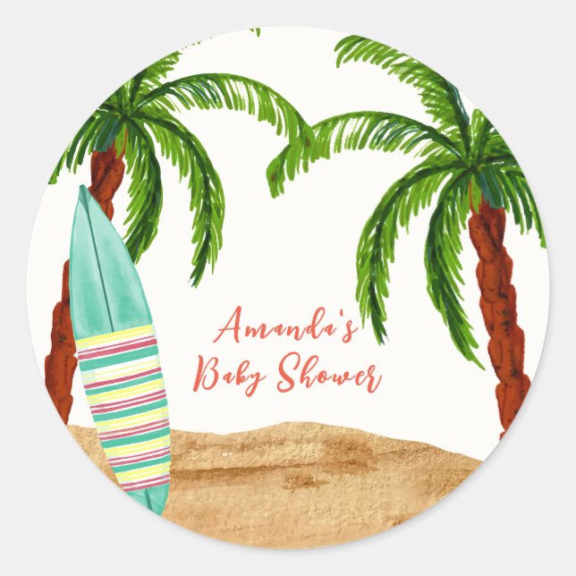 Sticker Rond Surf tropical d'été bébé à bord Baby shower (Devant)