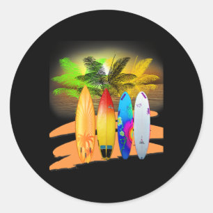Sticker Rond Surf tropical Hawaii Beach Souvenir Surf