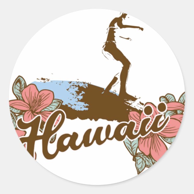 Sticker Rond surfer fille plage hawaii surf hawaïen (Devant)