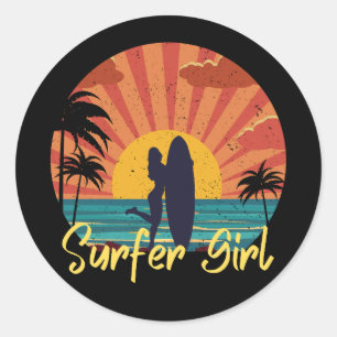 Sticker Rond Surfer Girl