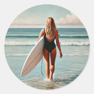 Sticker Rond Surfer Girl Hossegor France