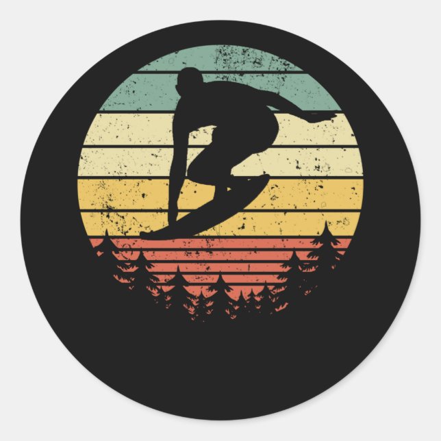 Sticker Rond Surfer Surf Surf Surf Idée Cadeau Rétro (Devant)