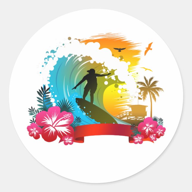Sticker Rond Surfez sur la vague  (Devant)