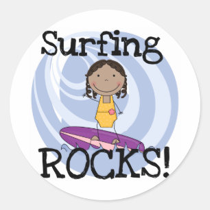 Sticker Rond Surfing Rocks African American Girl Tshirts