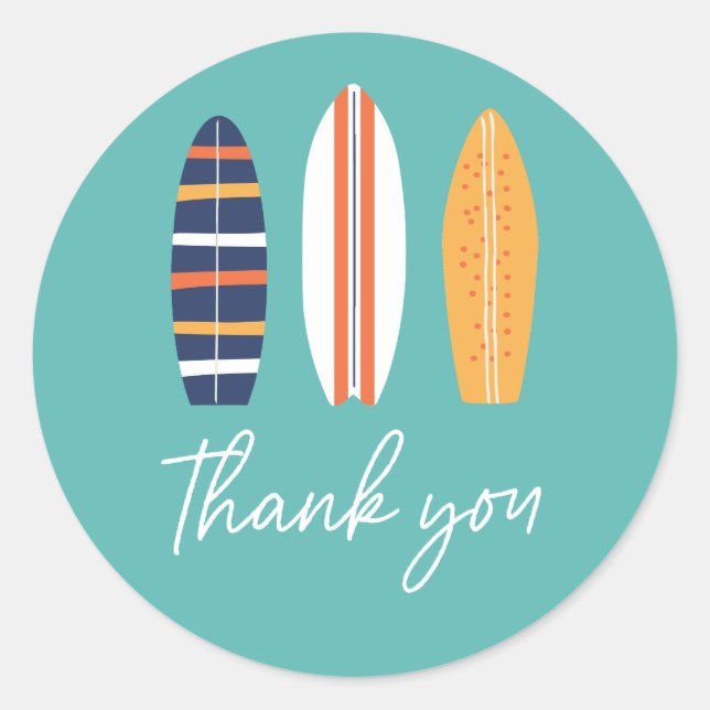 Sticker Rond surfs Up BOY Plage de surf Anniversaire Fête Favor (Devant)