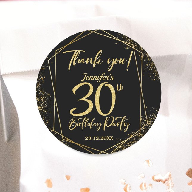 Sticker Rond Surprise 30e anniversaire de fête Black & Gold Par (Créateur téléchargé)