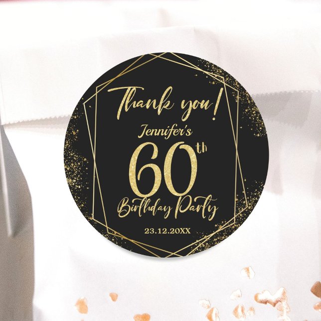 Sticker Rond Surprise 60e fête d'anniversaire Black & Gold Part (Créateur téléchargé)