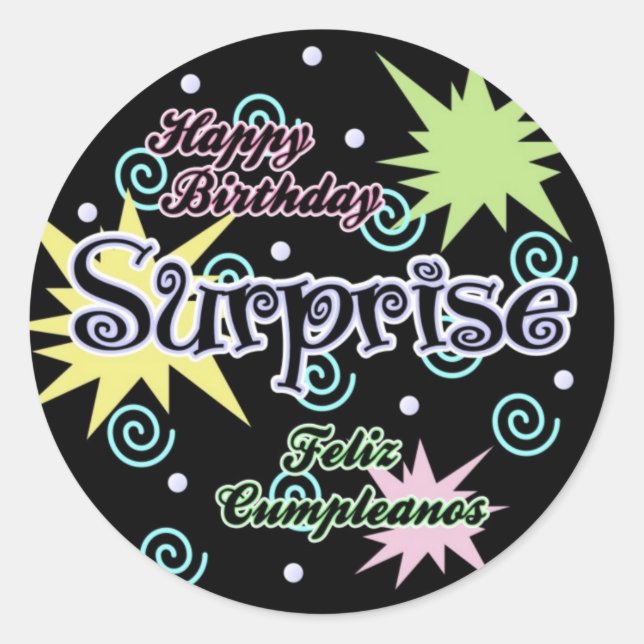 Sticker Rond Surprise ! Anniversaire de Confetti (Devant)