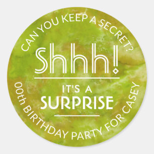 Sticker Rond Surprise Anniversaire Jaune Vert Aquarelle