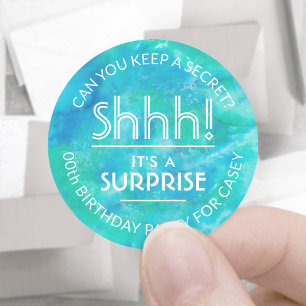 Sticker Rond Surprise fête d'anniversaire Bleu et Vert Aquarell