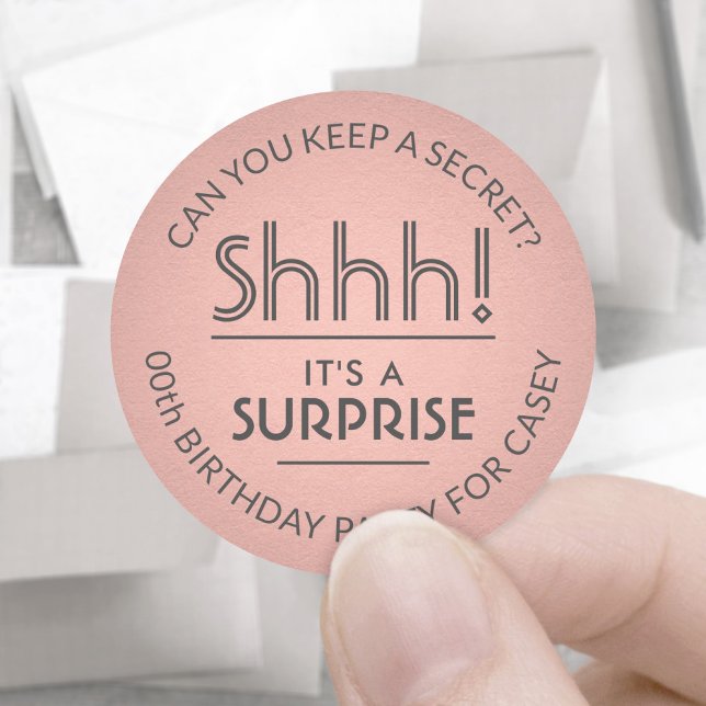 Sticker Rond Surprise fête d'anniversaire Rose Rose Gold et Gre (Créateur téléchargé)