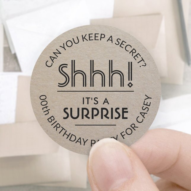 Sticker Rond Surprise fête d'anniversaire Simple Faux Kraft Pap (Créateur téléchargé)