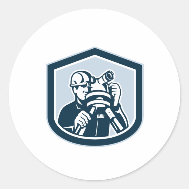 Sticker Rond Surveyor Sondage Theodolite Shield Retro (Devant)