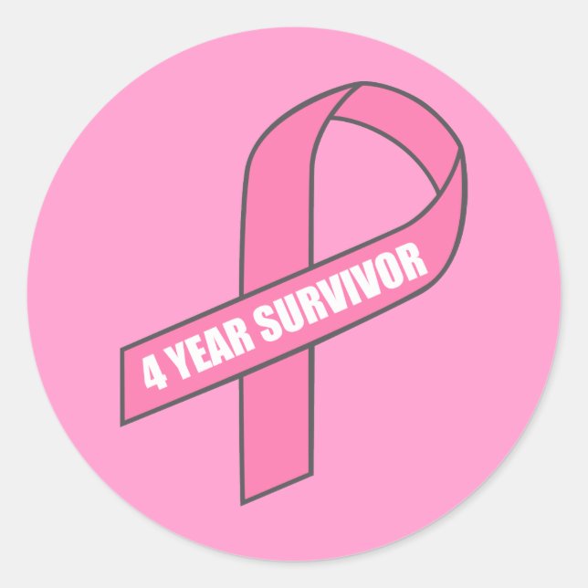 Sticker Rond Survivant de 4 ans (ruban rose de cancer du sein) (Devant)