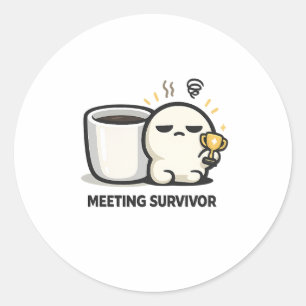 Sticker Rond Survivant de la réunion - Personnage mignon fatigu