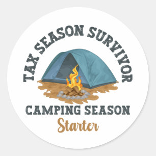 Sticker Rond Survivant de la saison fiscale, Camping Season Sta