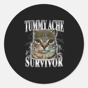 Sticker Rond Survivant de mal de ventre Mème de chat drôle