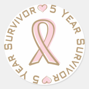 Sticker Rond Survivant rose de cancer du sein de ruban 5 ans
