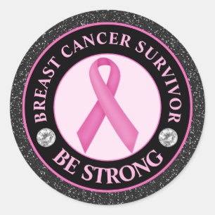 Sticker Rond Survivante du cancer du sein – Ruban rose, soyez f