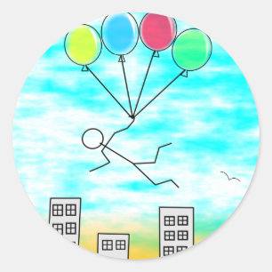 Sticker Rond Survoler la ville avec des ballons