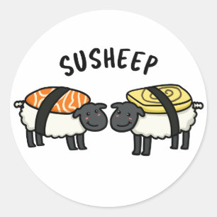 Sticker Rond Susheep Funky Sushi Sheep Pun