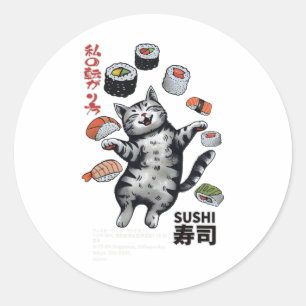 Sticker Rond Sushi Cat Harajuku Tokyo Japon Cat Cat Caf
