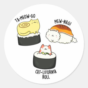 Sticker Rond Sushi Cats Funny Sushi Pun