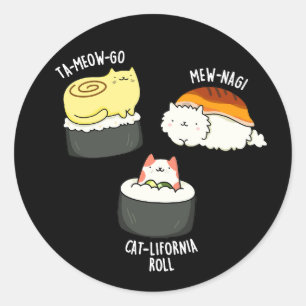 Sticker Rond Sushi Cats Funny Sushi Pun Dark BG