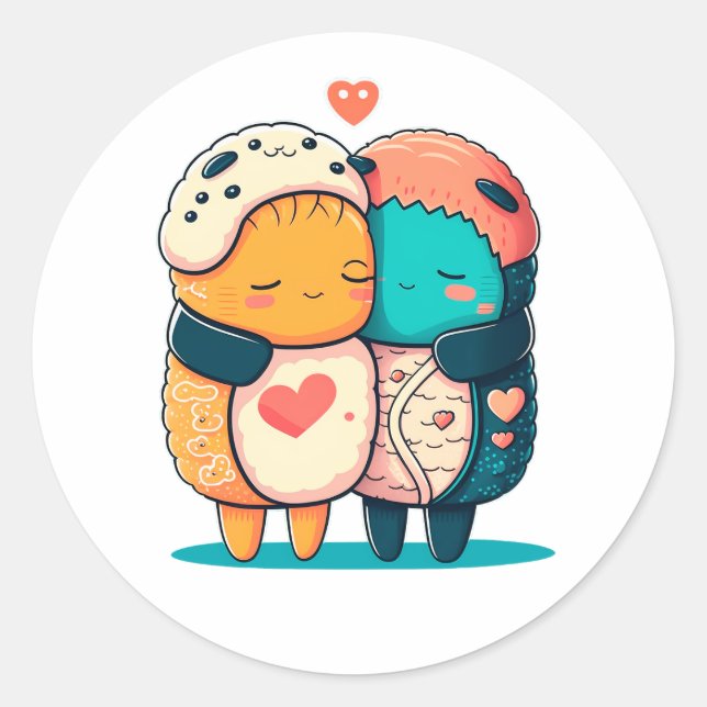 Sticker Rond Sushi Hug Kawaii Sushi Lover japonais Sushi Food (Devant)